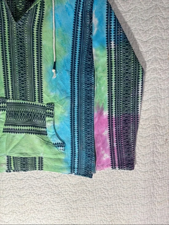 Beach By Exist Multicolor Tie-Dye Baja Hoodie - Pink, Green, Blue, Black - Picture 6 of 7